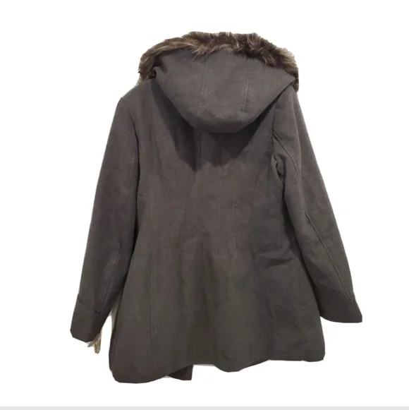 NWT Maralyn & Me Jacket Hooded Fur Trim Gray Coat - Picture 3 of 7